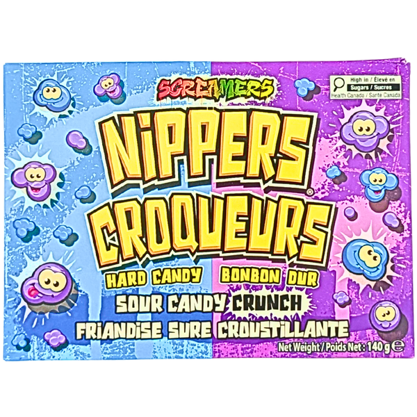 Screamers Nippers Sour Candy Crunch Blue Razz & Purple Razz 140g - 12 Pack