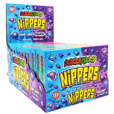 Screamers Nippers Sour Candy Crunch Blue Razz & Purple Razz 140g - 12 Pack