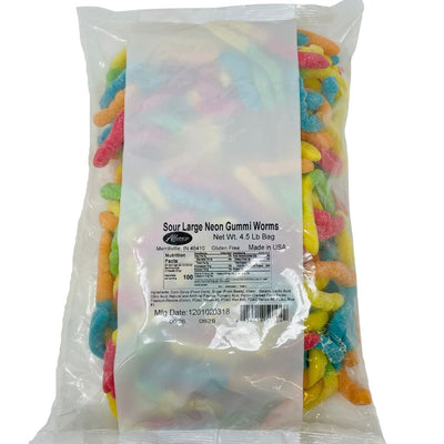 Albanese Sour Large Neon Gummi Worms Gummy Candy - Sour Gummy Worms - Bulk Candy