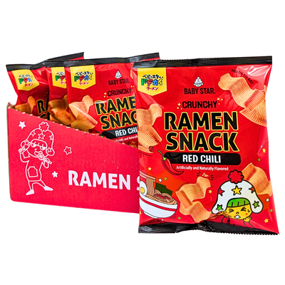 Baby Star Crunchy Ramen Snack Red Chili Wide 70g - 6 Pack