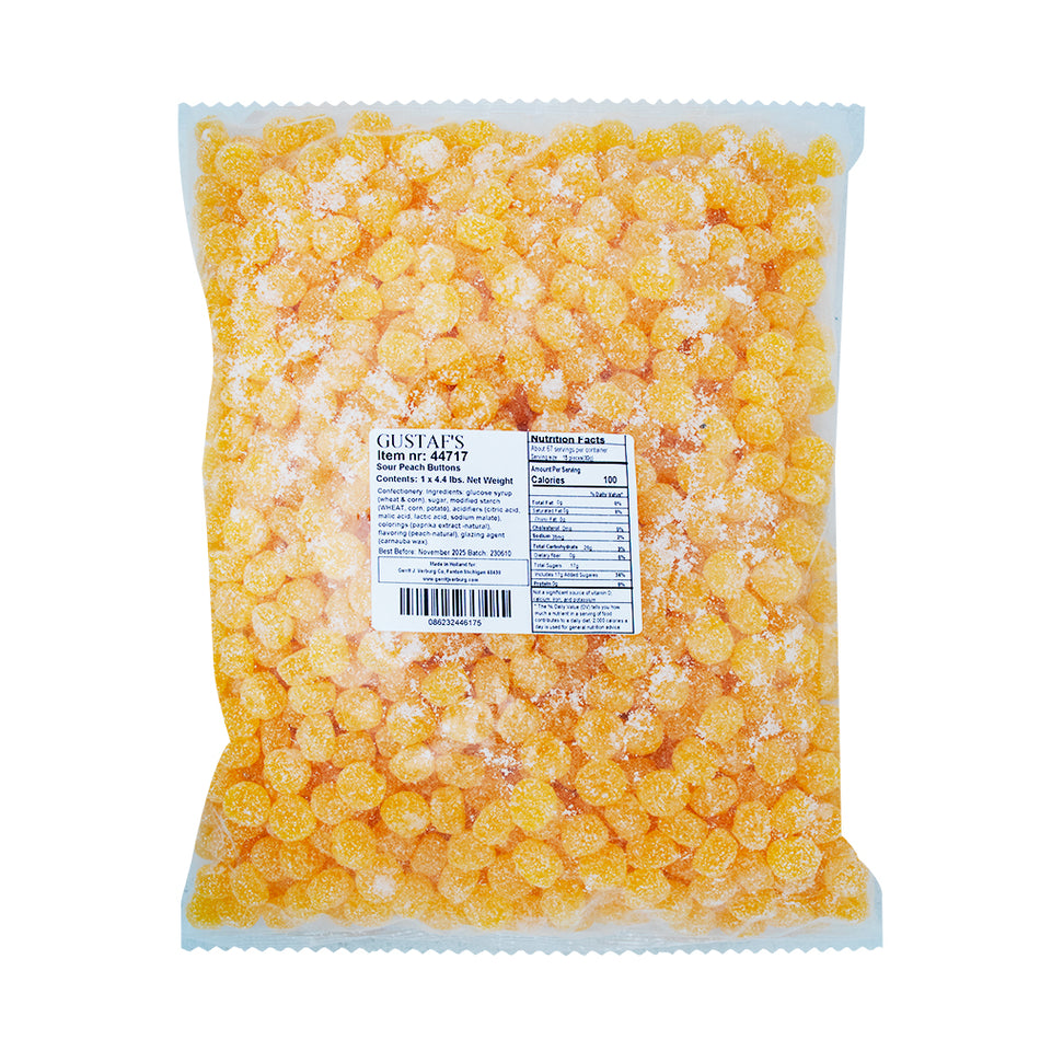 Gustaf's Sour Peach Buttons 2kg - 1 Bag  Nutrition Facts Ingredients
