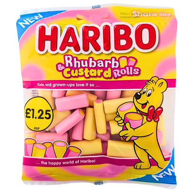 Haribo Rhubarb & Custard Rolls 140g (UK) - 12 Bag