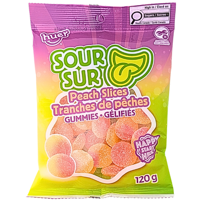 Huer Sour Peach Slices 120g - 24 Pack