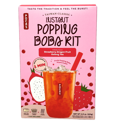 Instant Popping Boba Kit Strawberry Dragon Oolong Tea - 12 Pack