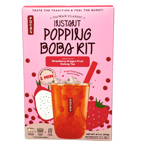 Instant Popping Boba Kit Strawberry Dragon Oolong Tea - 12 Pack