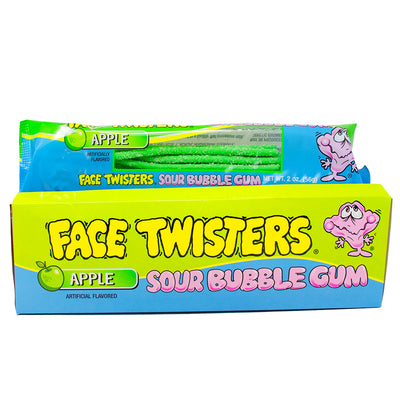 Face Twisters Sour Bubblegum Green Apple 2oz - 12 Pack