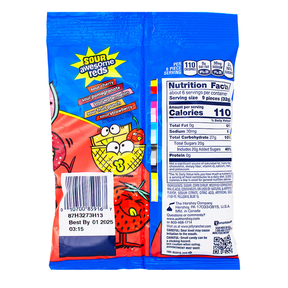Jolly Rancher Gummies Sour Awesome Reds 184g - 12 Pack Nutrition Facts Ingredients