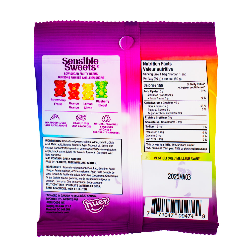 Huer Sensible Sweets Low Sugar Bears 50g - 12 Pack  Nutrition Facts Ingredients