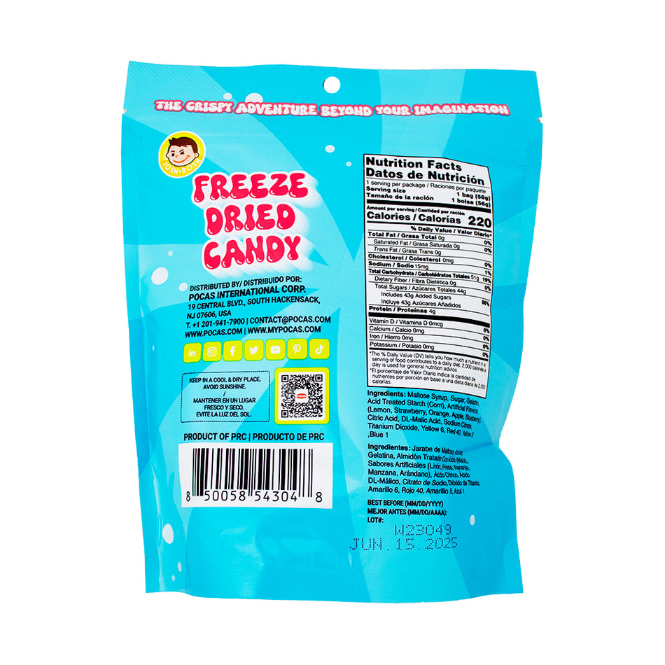 Josh Bosh Freeze Dried Candy Sour Worms 1.95oz - 24 Pack  Nutrition Facts Ingredients