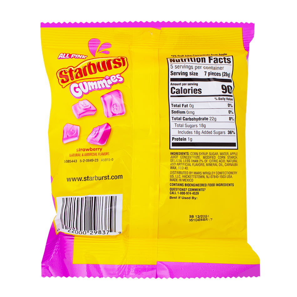 Starburst Gummies All Pink 5oz - 12 Pack  Nutrition Facts Ingredients