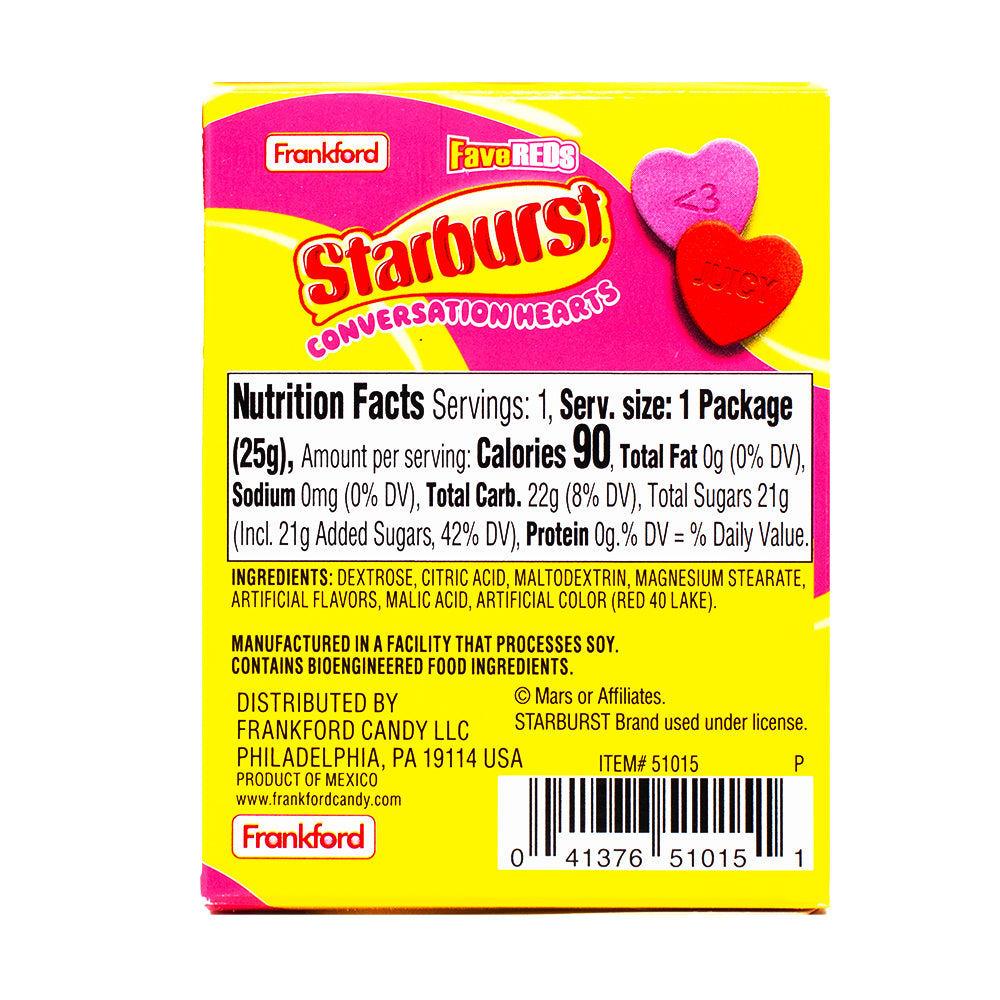 Starburst Conversation Hearts - .88oz - 18 Pack Nutrition Facts Ingredients
