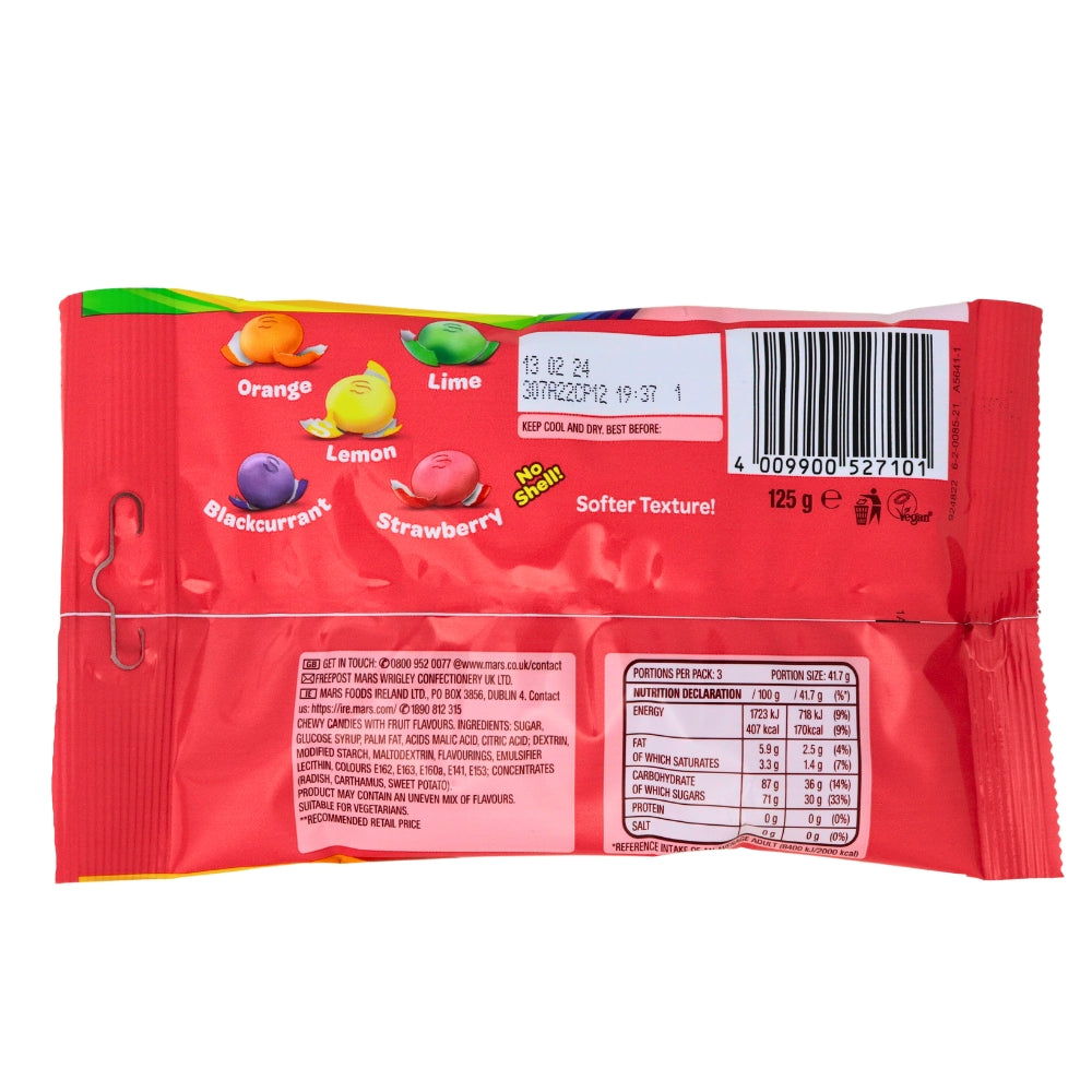 Skittles Fruit Chewies UK 125g-12 Pack Nutrition Facts - Ingredients 