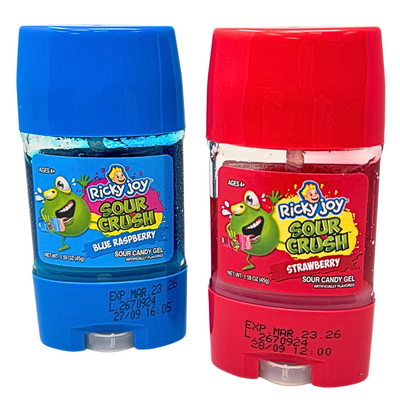 Ricky Joy Sour Crush Candy Gel Blue Raspberry/ Strawberry 1.59oz - 12 Pack