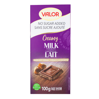 Valor No Sugar Added Milk Chocolate Hazelnut 100g - 17 Pack
