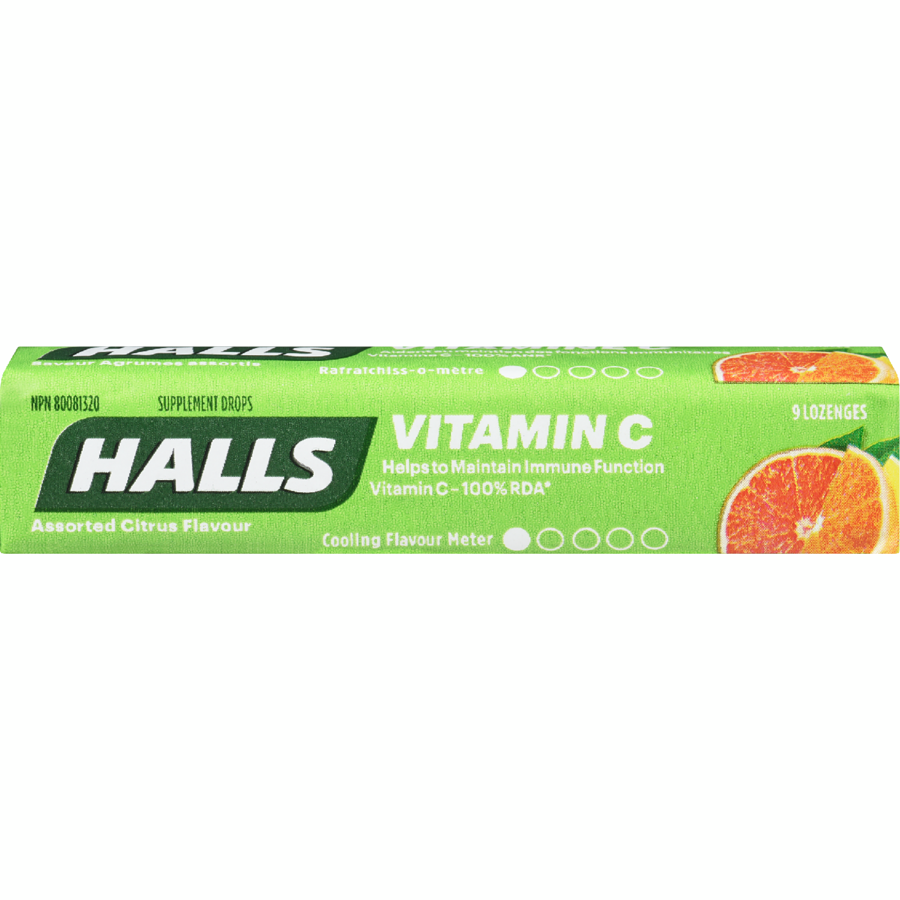 Halls Vitamin C Assorted Citrus Menthol Drops Singles 9pc 20 Pack