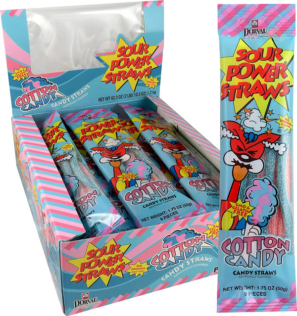 Sour Power Cotton Candy Straws - 24 Pack