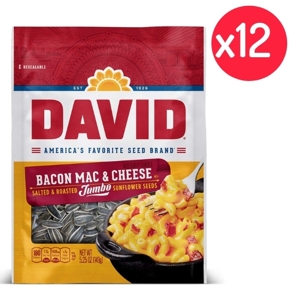 DAVID Bacon Mac & Cheese Jumbo Sunflower Seeds 5.25oz - 12CT