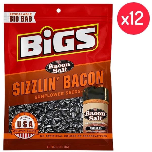 BIGS Stubb's Sizzlin' Bacon Sunflower Seeds 5.35oz - 12 Pack