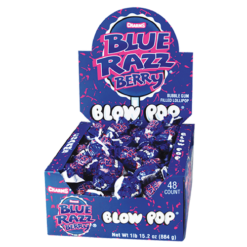 Charms Blow Pop Blue Razzberry Bubblegum Lollipops