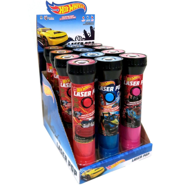 Hot Wheels Laser Pop Kids/Boys/Girls Party Favours Lollipop with Light Projector 30g - 12CT - Bulk Wholesale Candy, Toys, Collectibles Canada