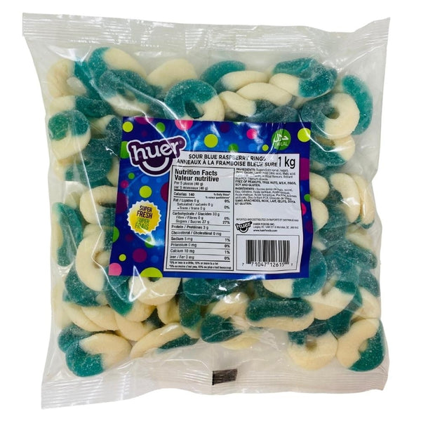 Huer Halal Sour Blue Raspberry Rings 1kg iWholesaleCandy