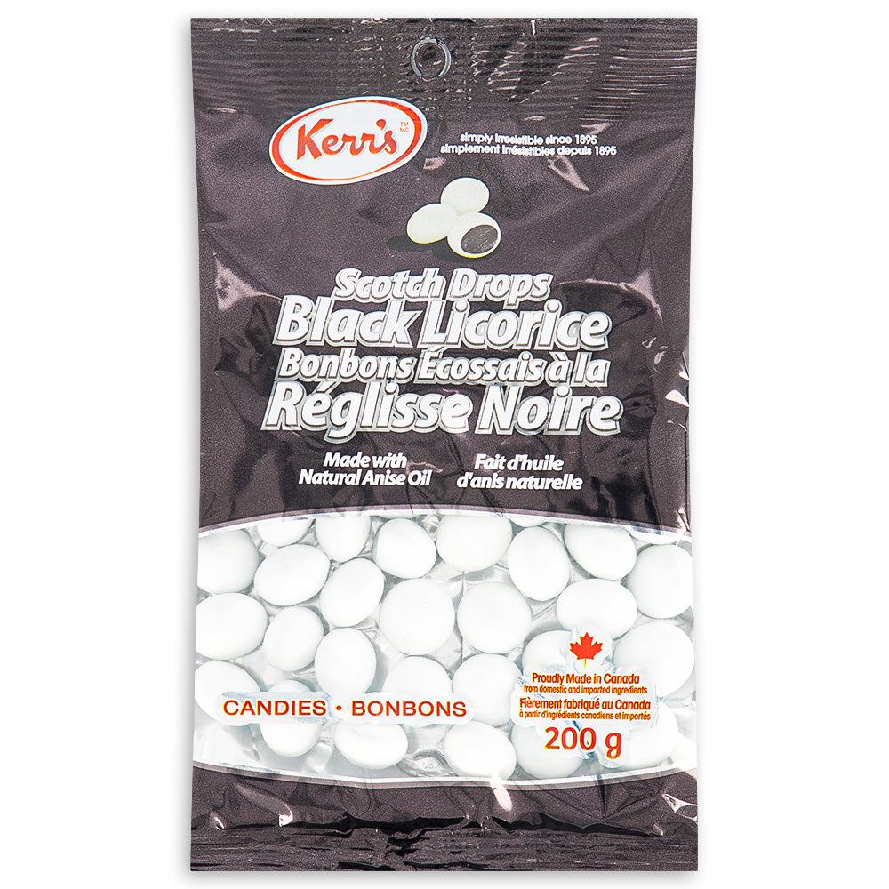 Kerr's Scotch Drops Black Licorice 200g 12 Pack iWholesaleCandy.ca