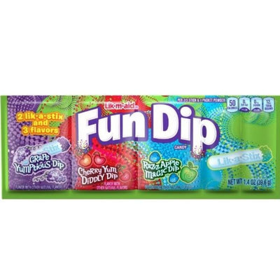 Fun Dip - Grape Cherry RazzApple Candy 1.4oz - 24 Pack - Wonka