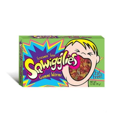 Screamin' Sour Sqwigglies Gummi Worms Theater Box 3.5oz - 12 Pack - Gummy Worms - Sour Gummy worms