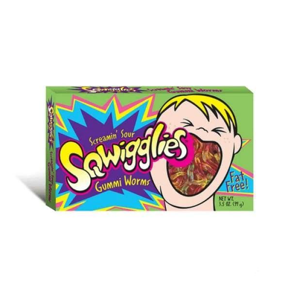 Screamin' Sour Sqwigglies Gummi Worms Theater Box 3.5oz - 12 Pack - Gummy Worms - Sour Gummy worms