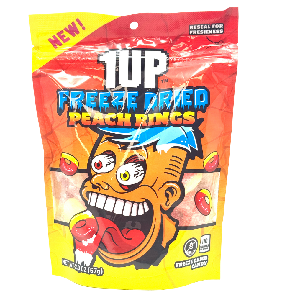 1UP Freeze Dried Peach Rings 2oz - 1 Bag