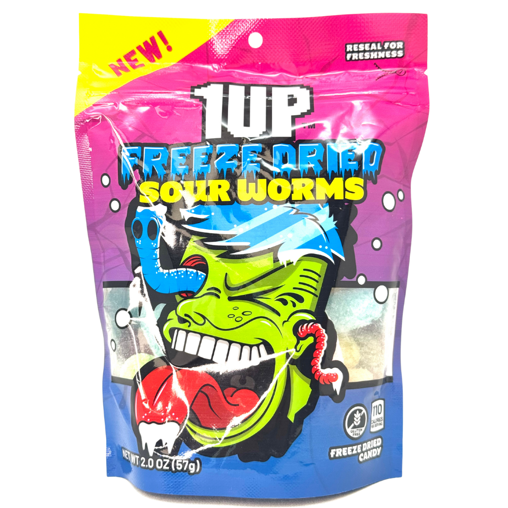 1UP Freeze Dried Sour Worms 2oz - 1 Bag