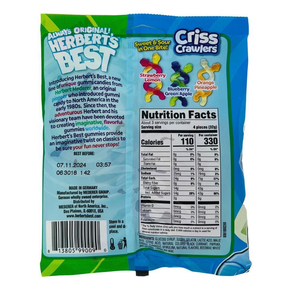 Herbert's Best Criss Crawlers Gummies 3.5oz - 12 Pack Nutrition facts - Ingredients - Gummy Worms