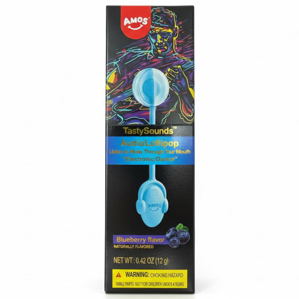 Amos TastySounds Audio Lollipop Blueberry 0.42oz - 12 Pack