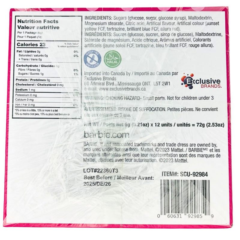 Barbie Candy Fan Nutrition Facts Ingredients - iWholesaleCandy