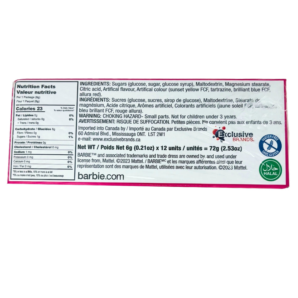 Barbie Stamp with Candy Nutrition Facts Ingredients - iWholesaleCandy