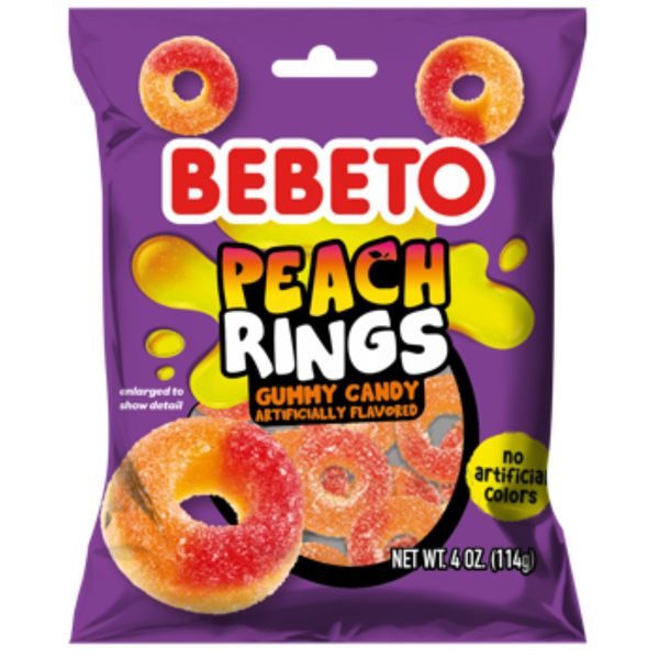 Bebeto Peach Rings Gummy 4oz - 12 Pack