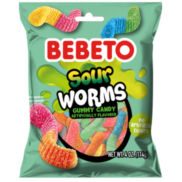 Bebeto Sour Worms Gummy 4oz - 12 Pack