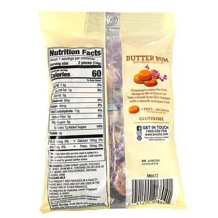 Nips Butter Rum Hard Candy 3.25oz ingredients nutrition facts