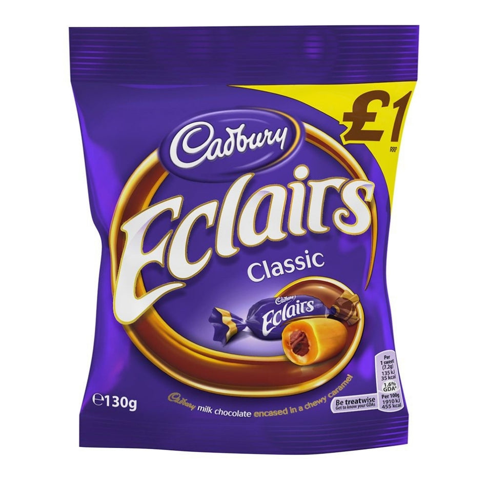 Cadbury Chocolate Eclairs (UK) 130g - 12 Pack - British Candy - Chewy Candy - Caramel Candy - Candy Store