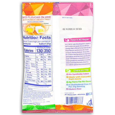 Hi-Chew Fruit Combos 3oz - 6 Pack  Nutrition Facts Ingredients