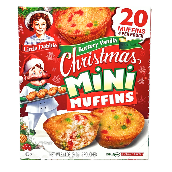 Christmas Little Debbie Mini Muffins - 240g (5 Pouches) - 12 Pack ** BB JAN 03/25**