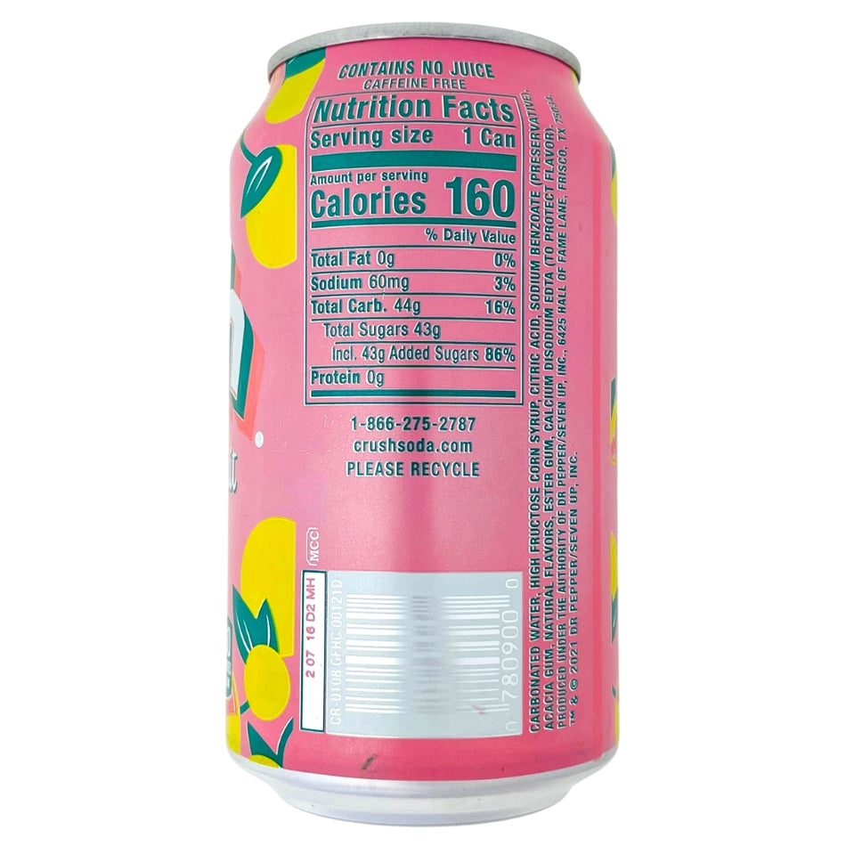 Crush Grapefruit Soda 355mL - 12 Pack Nutrition Facts Ingredients