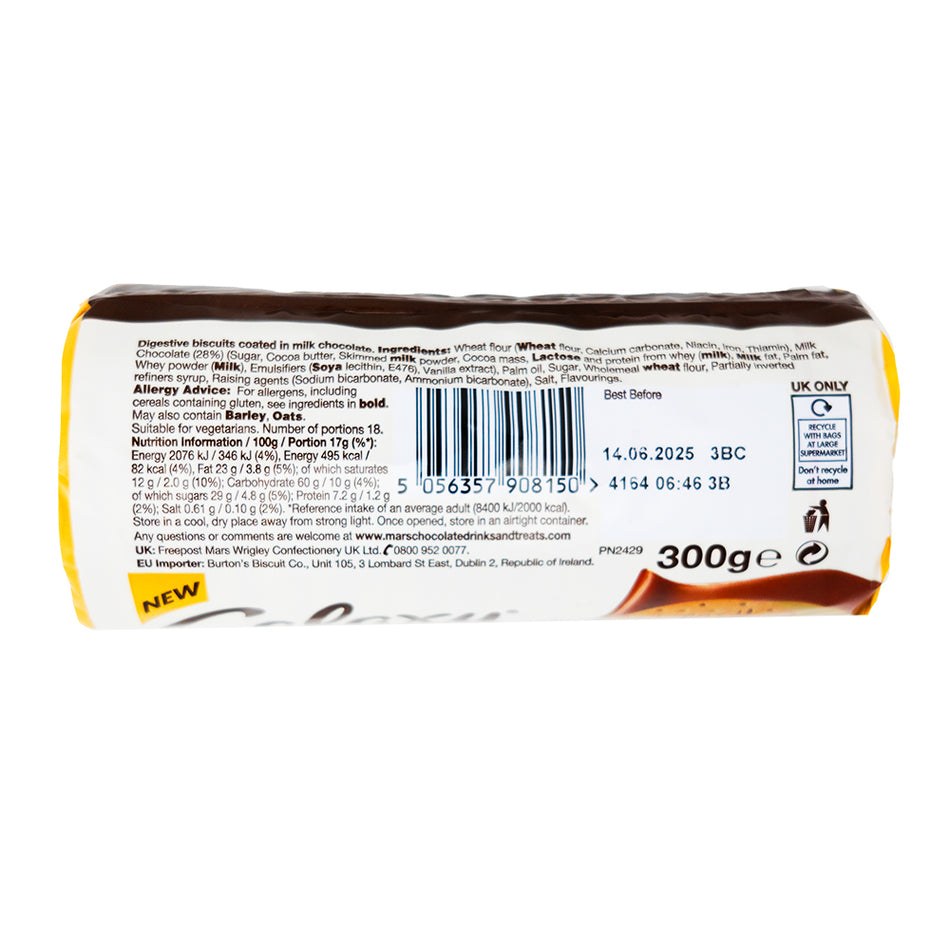 Galaxy Chocolate Digestives (UK) - 300g - 21 Pack   Nutrition Facts Ingredients