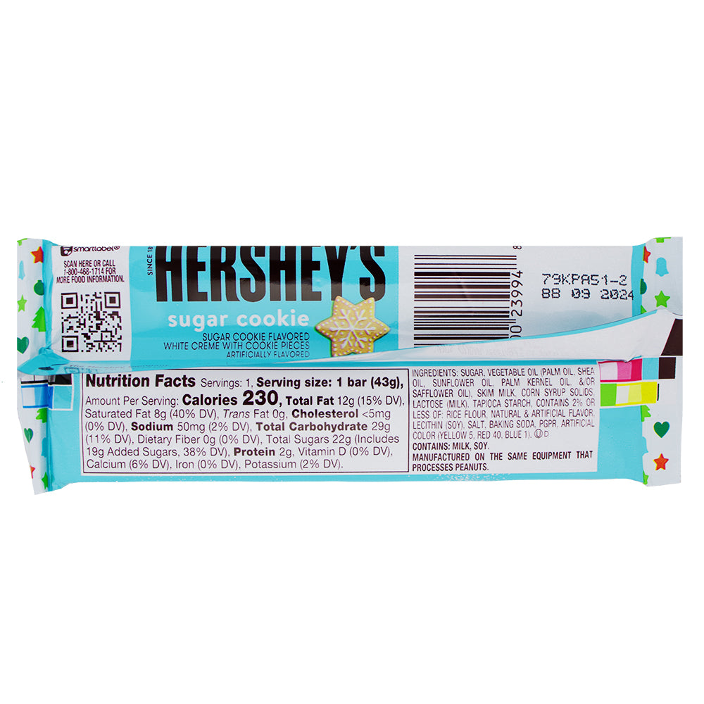 Hershey's Christmas Sugar Cookie Bar 1.55oz - 24 Pack Nutrition Facts Ingredients