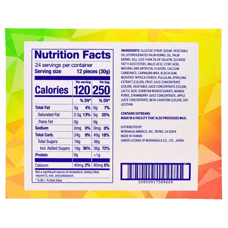 Hi Chew Bites Original Mix 2.12oz - 12 Pack Nutrient Facts Ingredients