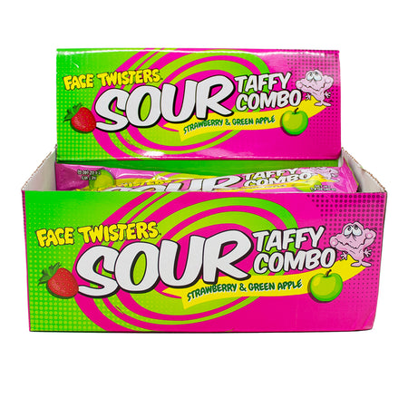 Face Twisters Sour Taffy Strawberry & Green Apple 1.4oz - 24 Pack