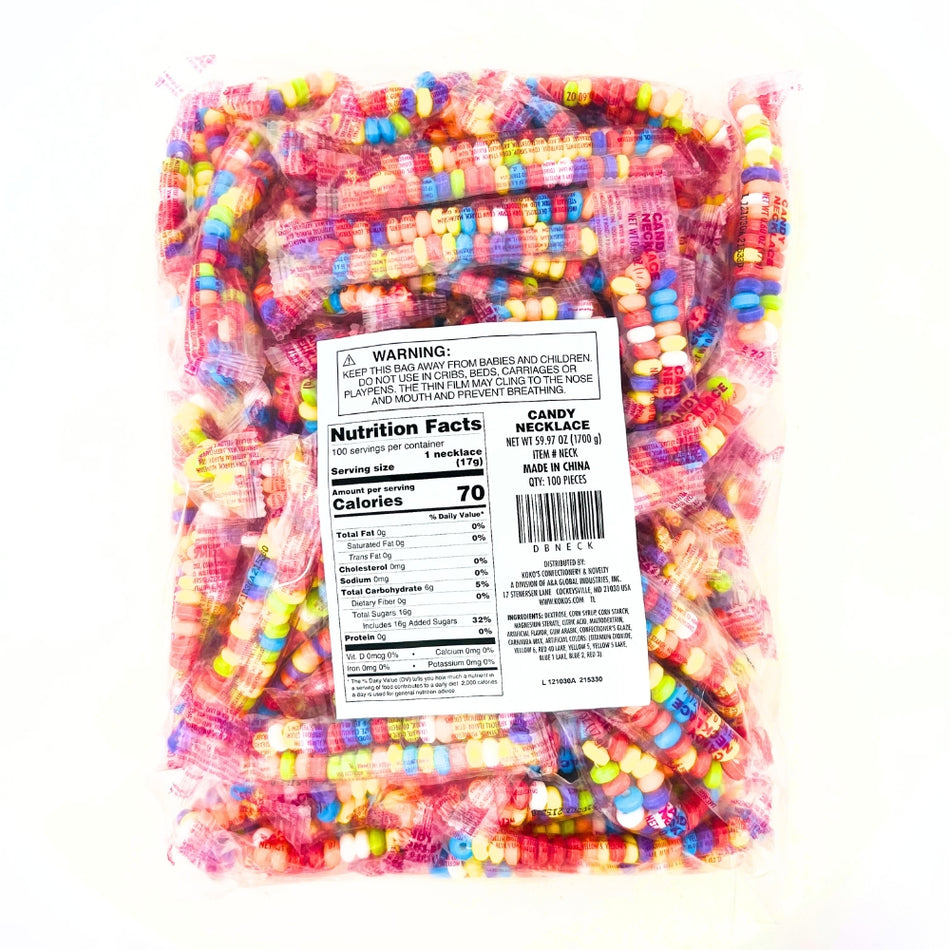 Koko's Candy Necklace - 100ct - Bulk Candy - Retro Candy -Nutrition Facts -Ingredients
