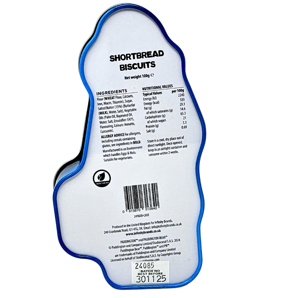 Paddington Bear Shortbread Biscuit Tin (UK) 100g - 12 Pack