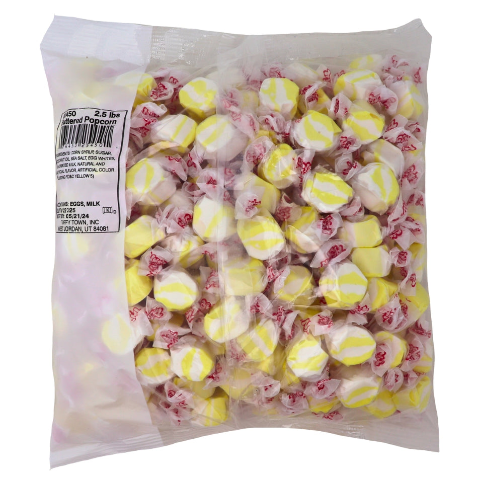 Salt Water Taffy Buttered Popcorn 2.5lb iWholesaleCandy- 1 Bag Nutrition Facts Ingredients 