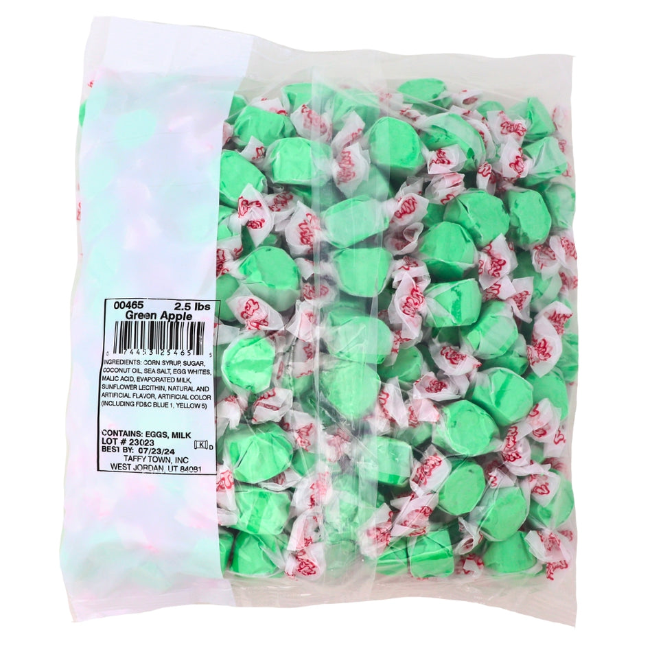 Salt Water Taffy Green Apple 2.5lb - 1 Bag Bulk Candy Canada Nutrient Facts Ingredients iWholesale Candy